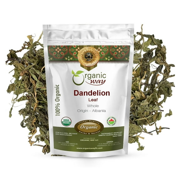 Organic Way Dandelion Leaf Whole (Taraxacum Officinale) - European Wild-Harvest | Organic & Kosher Certified | Raw, Vegan, Non GMO & Gluten Free | USDA Certified | Origin - Albania (1 lbs / 16 oz)
