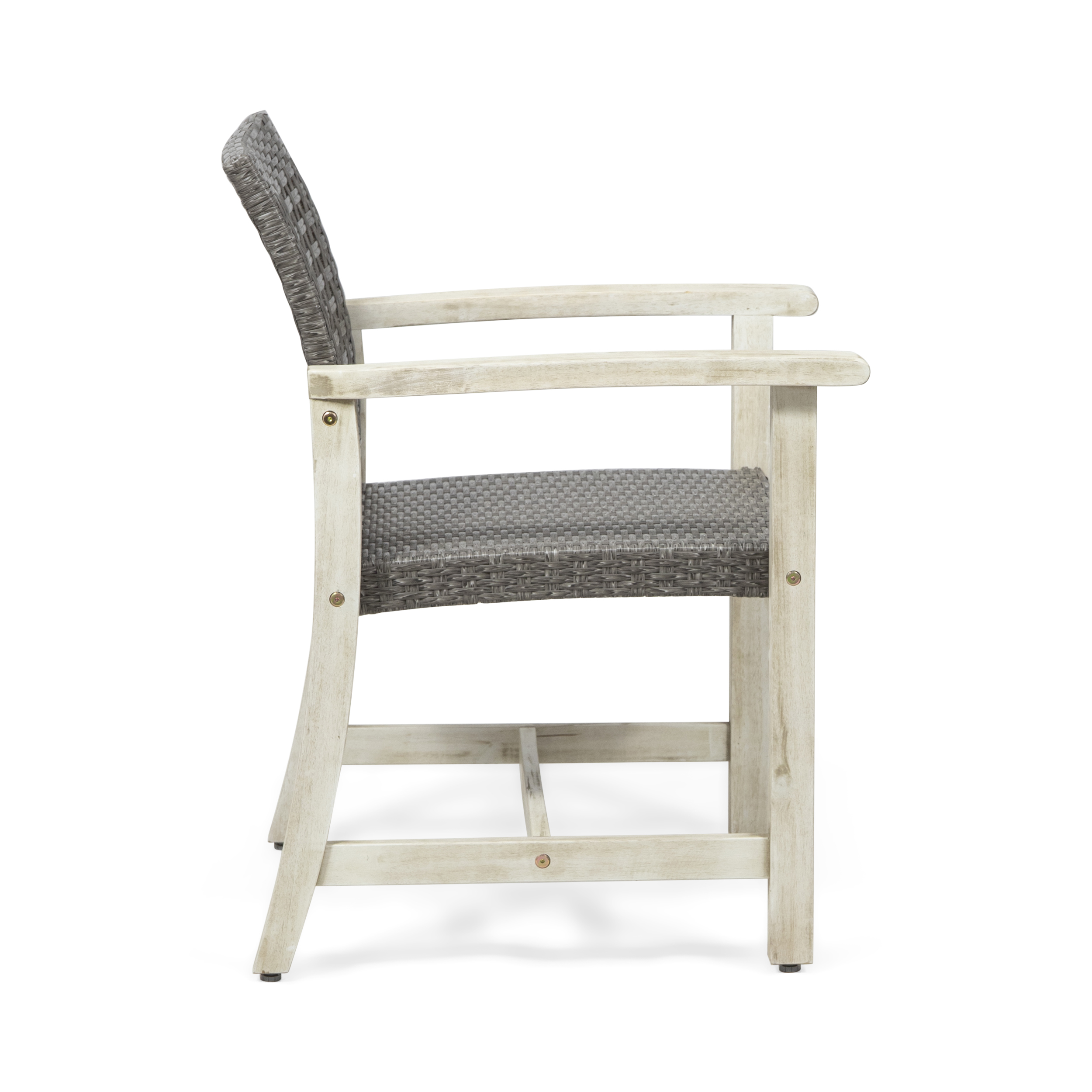 GDF Studio Beacher Outdoor Acacia Wood and Wicker Dining Chair (Set of 2), Light Gray Wash and Mix Black - image 5 of 11