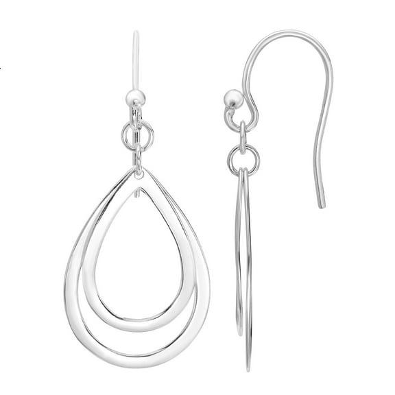 .925 Sterling Silver 15x20mm Double Teardrop Earrings, 1.3”, with Fish Hook, Women’s