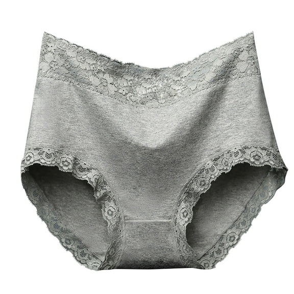 RYRJJ Women's Cotton Underwear Seamless High Waisted Butt Lift Ladies Panties Lace Trim Full Coverage Briefs Comfy Breathable Stretch Underpants(Gray,L)