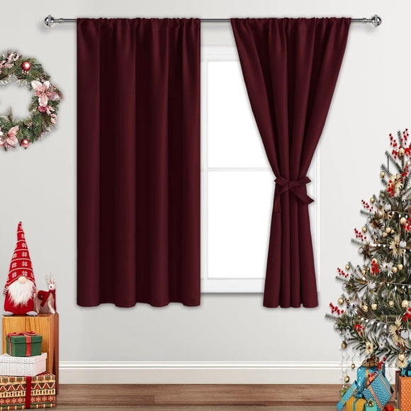 JIUZHEN Blackout Curtains for Bedroom - Thermal Insulated Noise Reducing Privacy Short Curtain for Bathroom Living Room, Set of 2 Panels with Tiebacks, 42 x 54 inches Long, Burgundy