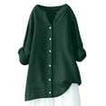thumbnail image 5 of Dazajoo Womens Plus Size Button Down Linen Shirts Summer Solid Color Long Sleeve Tunic Blouse 2025 Casual V Neck Tops,Green,XXL, 5 of 8
