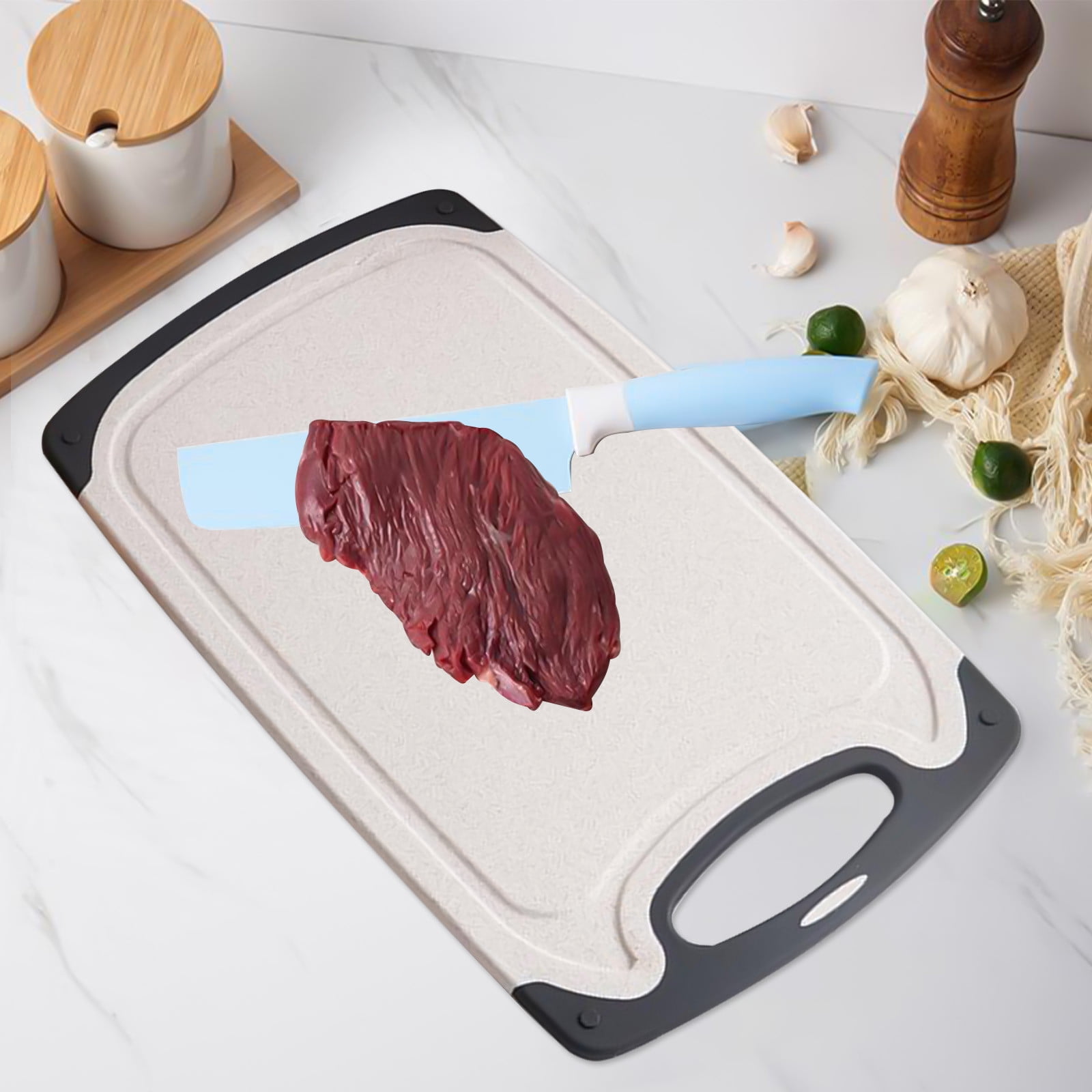 Lazuro Kitchenware - Plastic Cutting Boards for Kitchen - 3 Pieces Chopping Board for Meat, Vegetables with Non-Slip Feet and Juice Grooves, Easy Grip