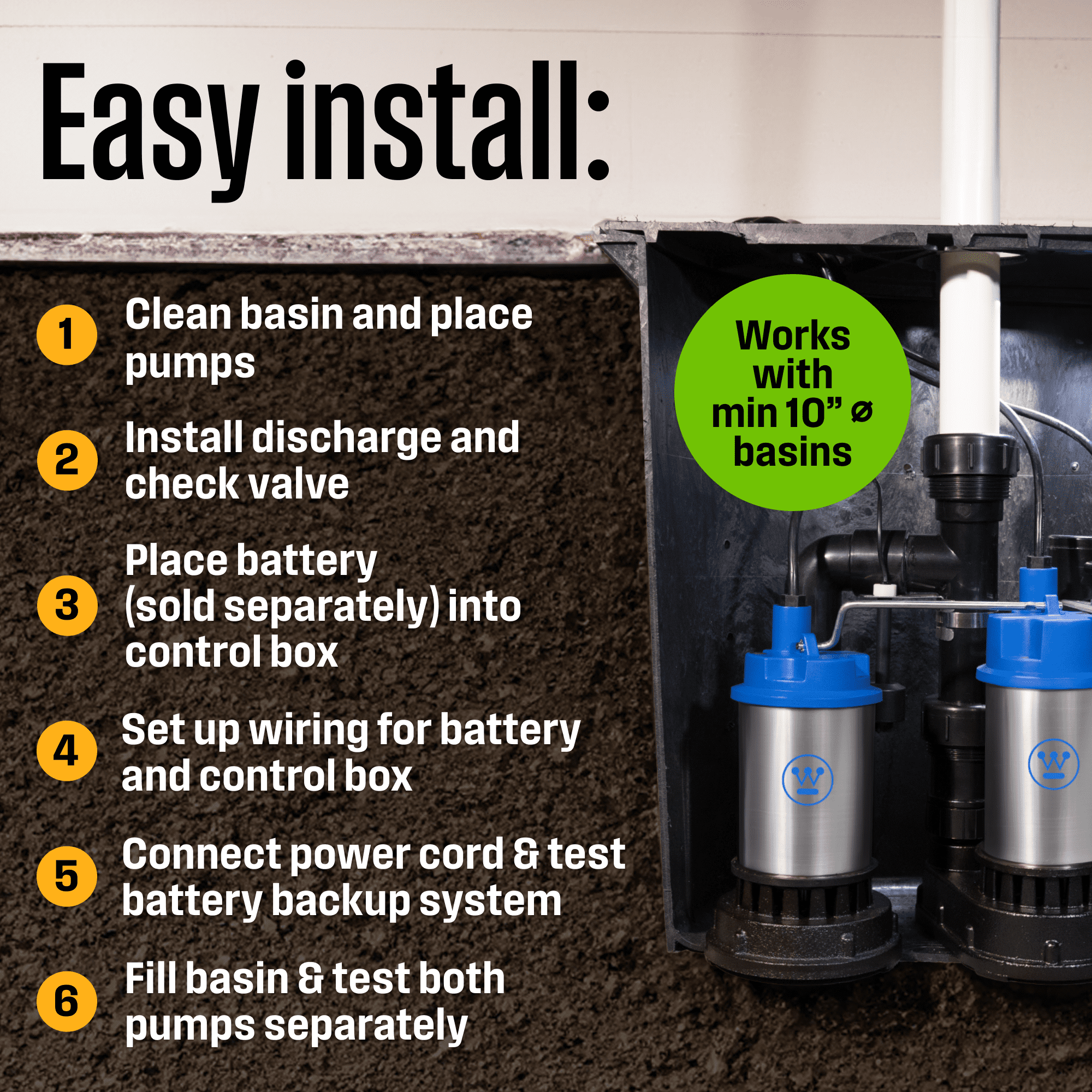 Westinghouse 1/2 HP Sump Pump With Battery Backup System - Up to 5200 GPH