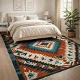 thumbnail image 3 of ODIKA Aztec Southwestern Geometric Border Motif Stripe Stepped Motifs Non-Slip Flatwoven for Living Room, Under Sectional, Family, 3 of 7