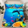 thumbnail image 2 of Homewish 3D Blue Dolphin Twin Sheet Sets for Kids, Kawaii Ocean Fish Twin Fitted Sheet, Dreamy Underwater World Flat Sheet, Ultra Soft Bedroom Decor, 3-Piece, 2 of 7