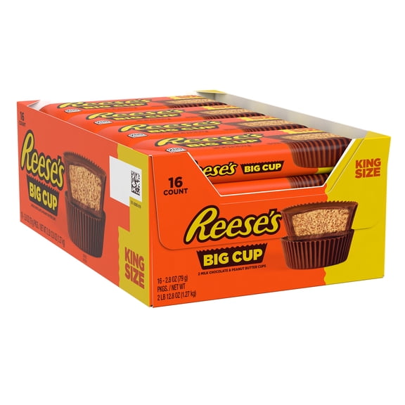 Reese's Big Cup Milk Chocolate King Size Peanut Butter Cups Candy Packs, 2.8 oz (16 Count)