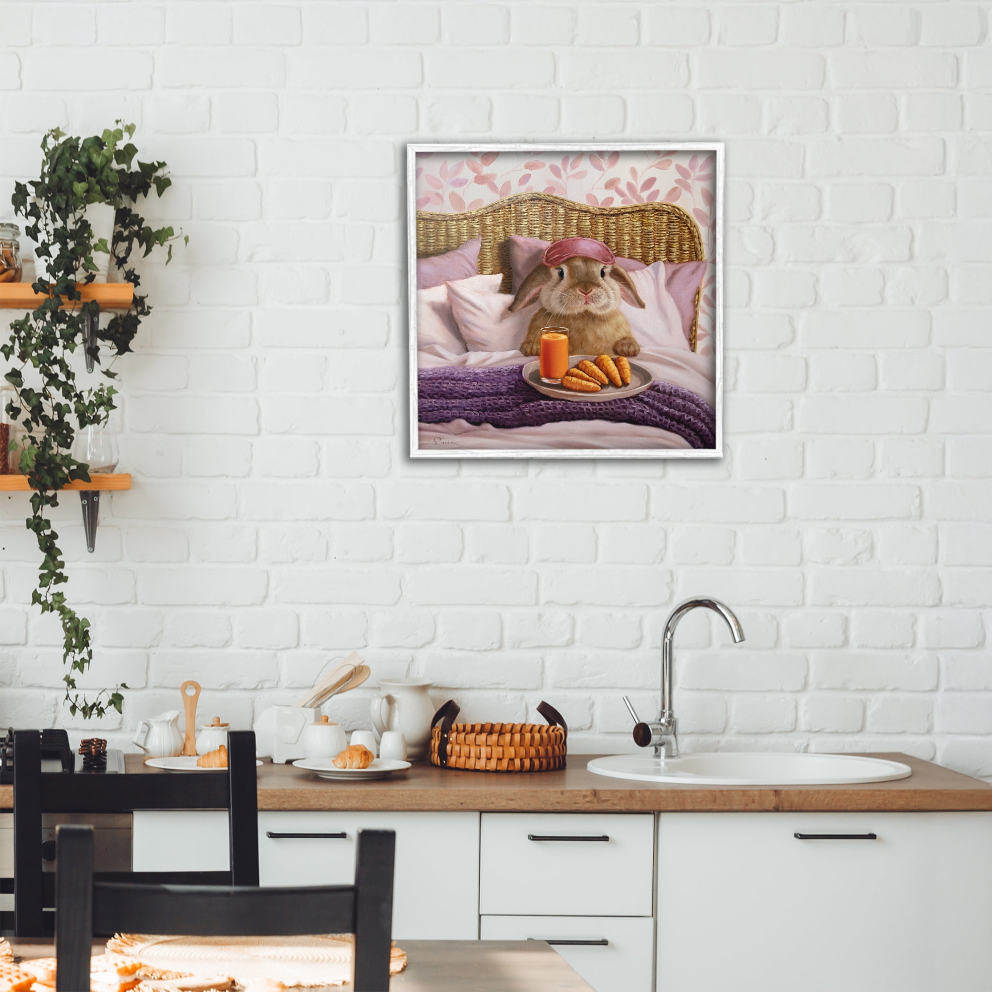 Stupell Industries Hoppy Meal Bunny in Bed White Framed Giclee Art, design by Lucia Heffernan