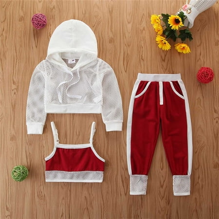 

BadyminCSL Toddler Baby Girls Long Sleeved Hooded Long Sleeved Trouser Camisole Sports Casual Suit