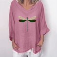 thumbnail image 2 of T-Shirt pour Femmes Col Rond en V Décontracté en Coton Chandail Hauts Libellules T-Shirt pour Dames Haut, 2 of 9