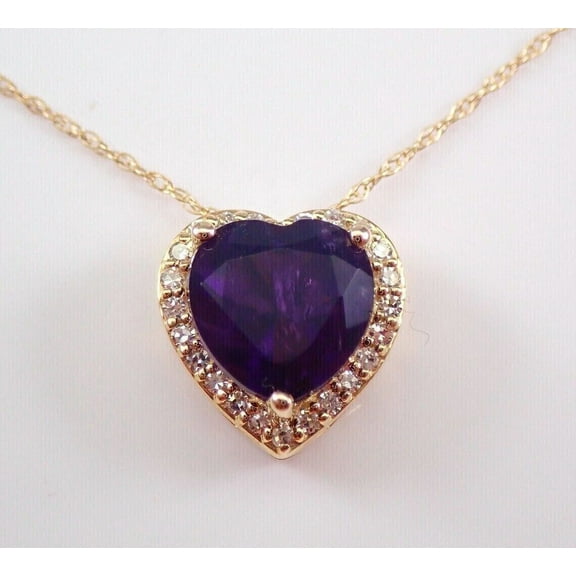 Sparkle Jewels Heart Cut Purple Amethyst & Halo Diamond 14k Yellow Gold Plated Beautiful Pendant Necklace 18"