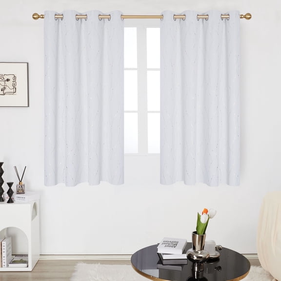 Deconovo Golden Wave Line with Dots Foil Print Design Grommet Top Blackout Curtains for Girls Room Grayish White 52 x 45 inch Set of 2