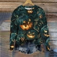 thumbnail image 4 of YUGYXL Funny Pumpkin Print Sweatshirts for Women Halloween Witch Bat Graphic Sweater Long Sleeve Round Neck Pullovers Army Green M, 4 of 6