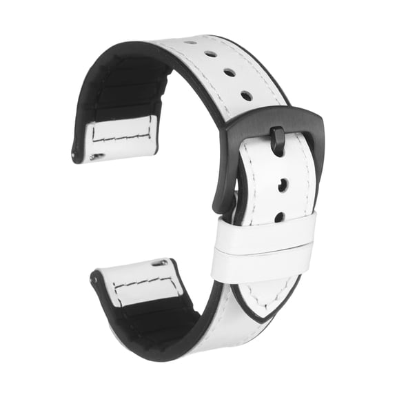 Uxcell Leather Watch Bands 22mm Quick Release Watch Strap Silicone Cowhide Replacement Band Black Buckle White