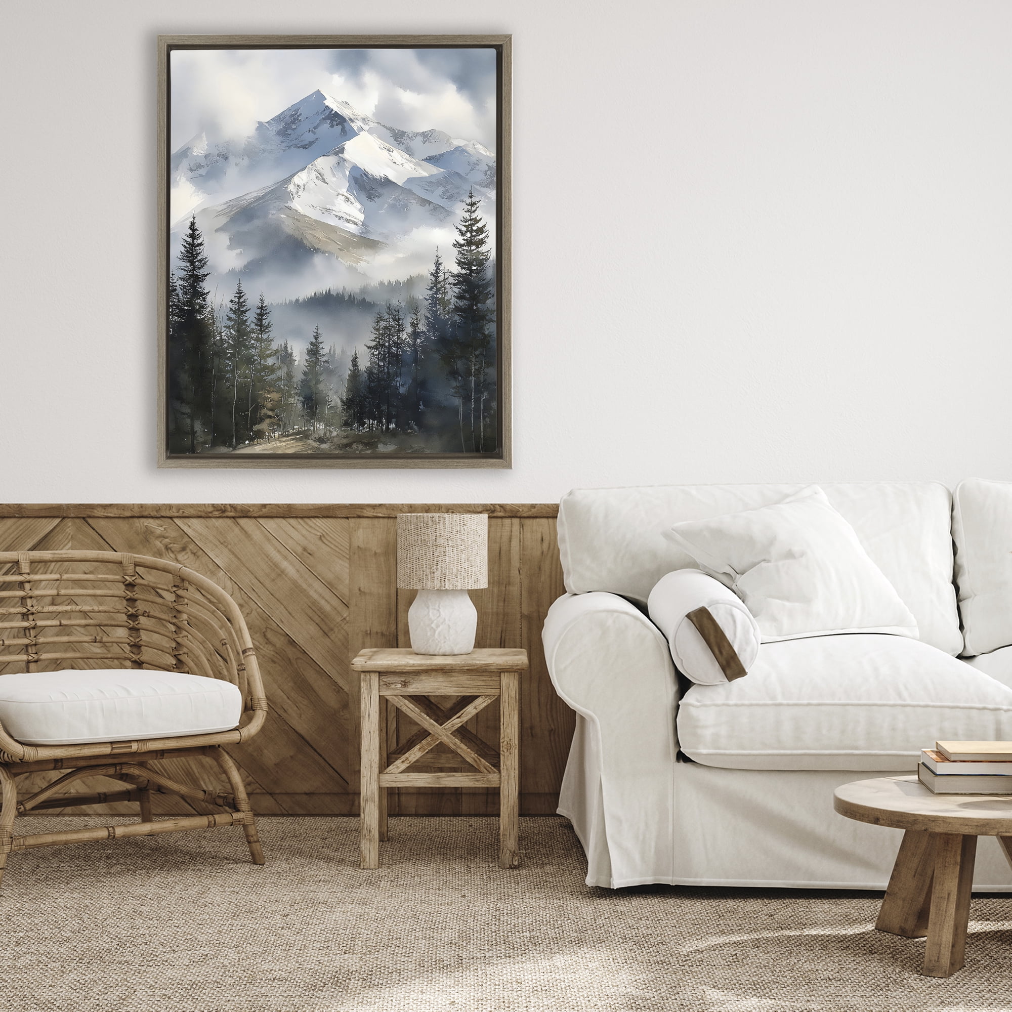 Stupell Industries Snow & Mist Alpines Brown Framed Floater Canvas Wall Art, design by Franklyn Gregory