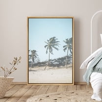 PixonSign Framed Canvas Print Wall Art Three Palm Trees Swaying on Windy Beach Nature Ocean Photography Realism Modern Scenic Colorful Green Cool for Living Room, Bedroom, Office - 24"x36" Natural