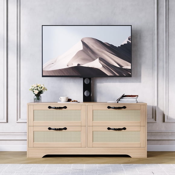 QinaQin Mueble para TV con 4 cajones, centro de entretenimiento de MDF con estilo tejido, ideal para sala con diseño decorativo