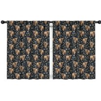 Blackout Kids Curtains,Black Highland Cow Flower Pattern Childrens Insulated Curtains Set Of 2,Bedroom Essentials,Toddler Room Decor 42"x54"