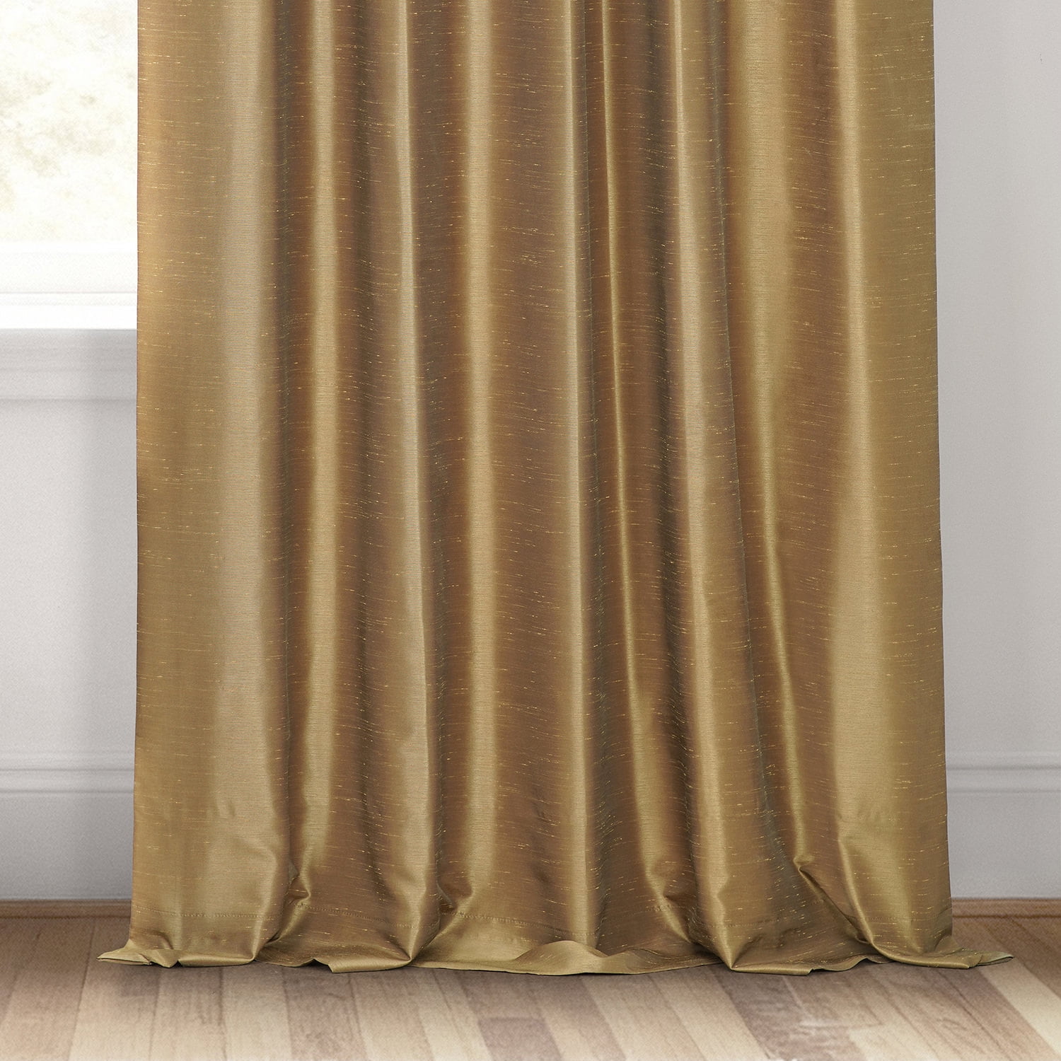Half Price Drapes Flax Gold Faux Dupioni Silk Blackout Curtains for Bedroom(1 Panel),50WX 96L