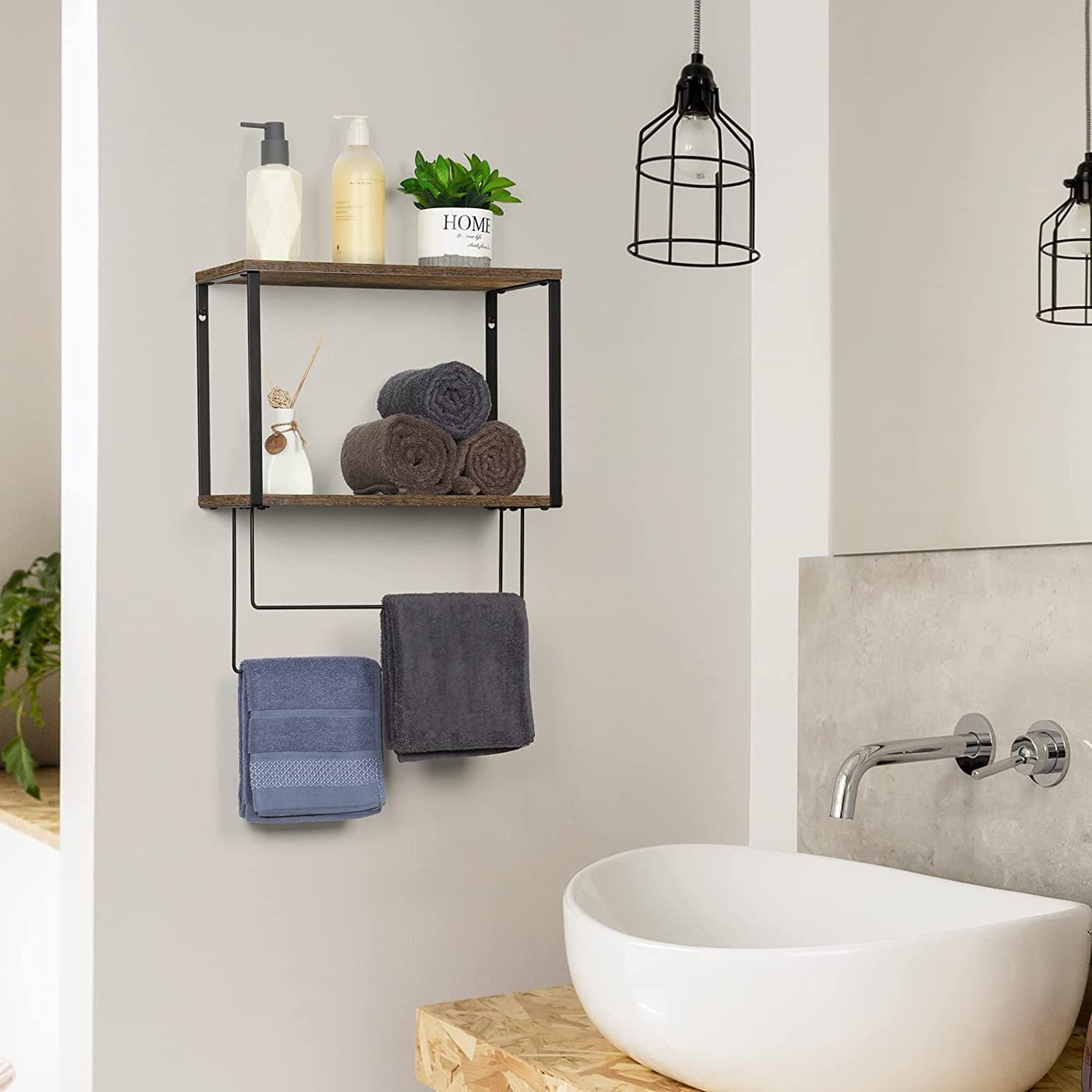 Oumilen Wall Mount Bathroom Shelf Rustic 8.07"x15.75" 2 Tier