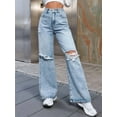 thumbnail image 5 of Women'S Ripped Jeans High Waisted Distressed Baggy Straight Wide Leg Pants Blue S, 5 of 8