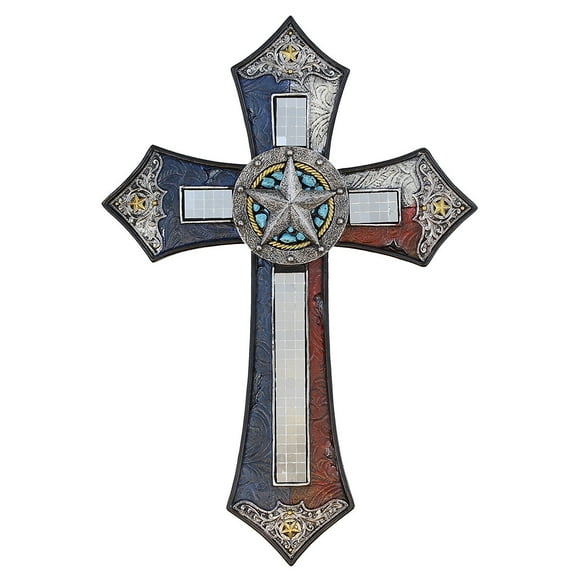 De Leon Collections 12694 Ornate Texas Flag Lone Star Tile Accent Cross Wall Dcor