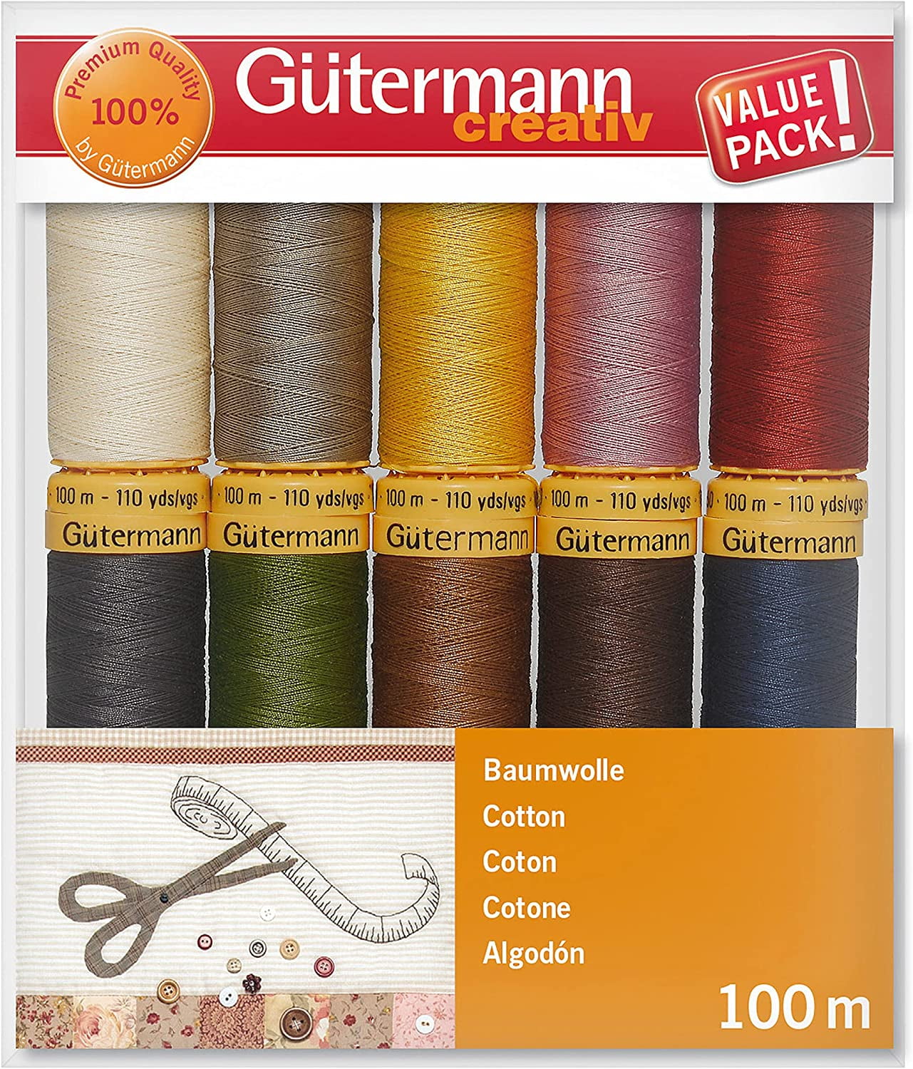 Gutermann Thread Set Natural Cotton 50 100m/10 reels, 734521-3