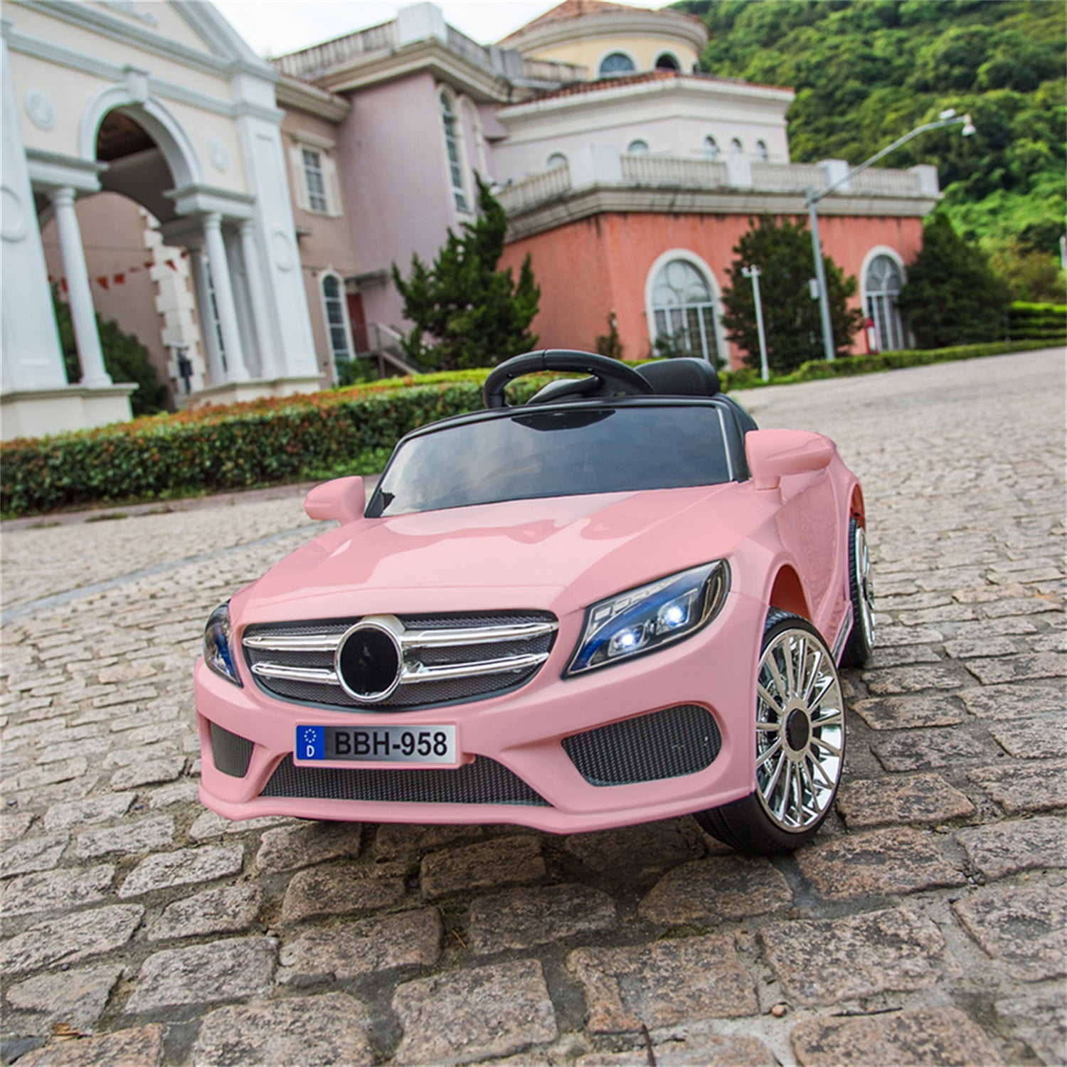 CIPACHO 12V Powered Ride On Car for Kids with 2.4GHZ Remote Control, LED Lights, Pink