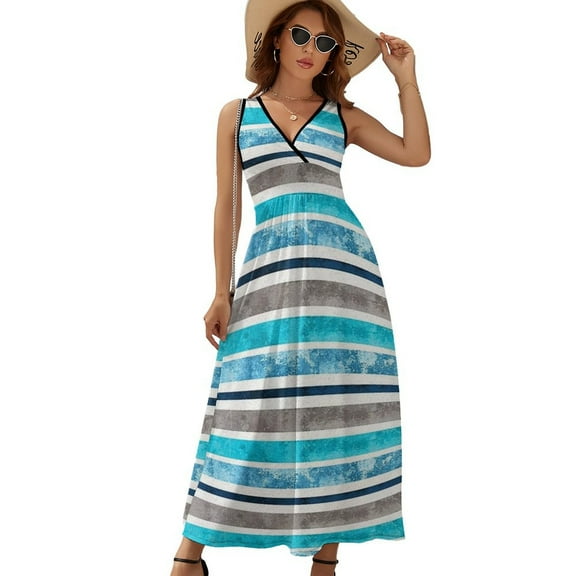 Stripes Grey Gradient Abstract Geometric Dress Fashion Boho Beach Long Dresses Female Party Printed Maxi Dress