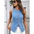 thumbnail image 6 of Denim Vest for Women Sleeveless Strechy Jean Vest Top Button Down Crewneck Casual Summer Western Waistcoat Blue XL, 6 of 8