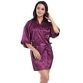 thumbnail image 4 of Defitshape Women's Satin Robe Sexy Short Silk Bath Robe Soft Comfy Lightweight Short Sleeve Sleeping Bathrobe Thin Summer Kimono Robe Wedding Party Bride Bridesmaid Sleepwear Purple Small, 4 of 4