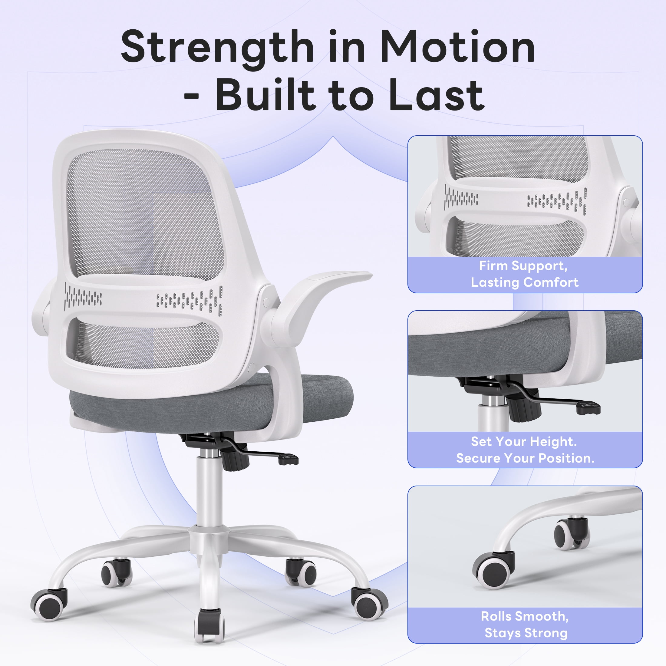 TMV Ergonomic Mesh Office Chair - High Back Gaming Desk Chair, Computer Chair with Lumbar Support & Wheels, Modern Vanity Chair for Home Office,Living Room,Bedroom,Grey