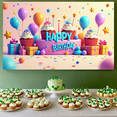 thumbnail image 3 of Birthday Celebration Backdrop Banner with Colorful Cupcake Balloon Decorations Perfect for Parties Events Photography Festive Occasions Vibrant Background Display, 3 of 3