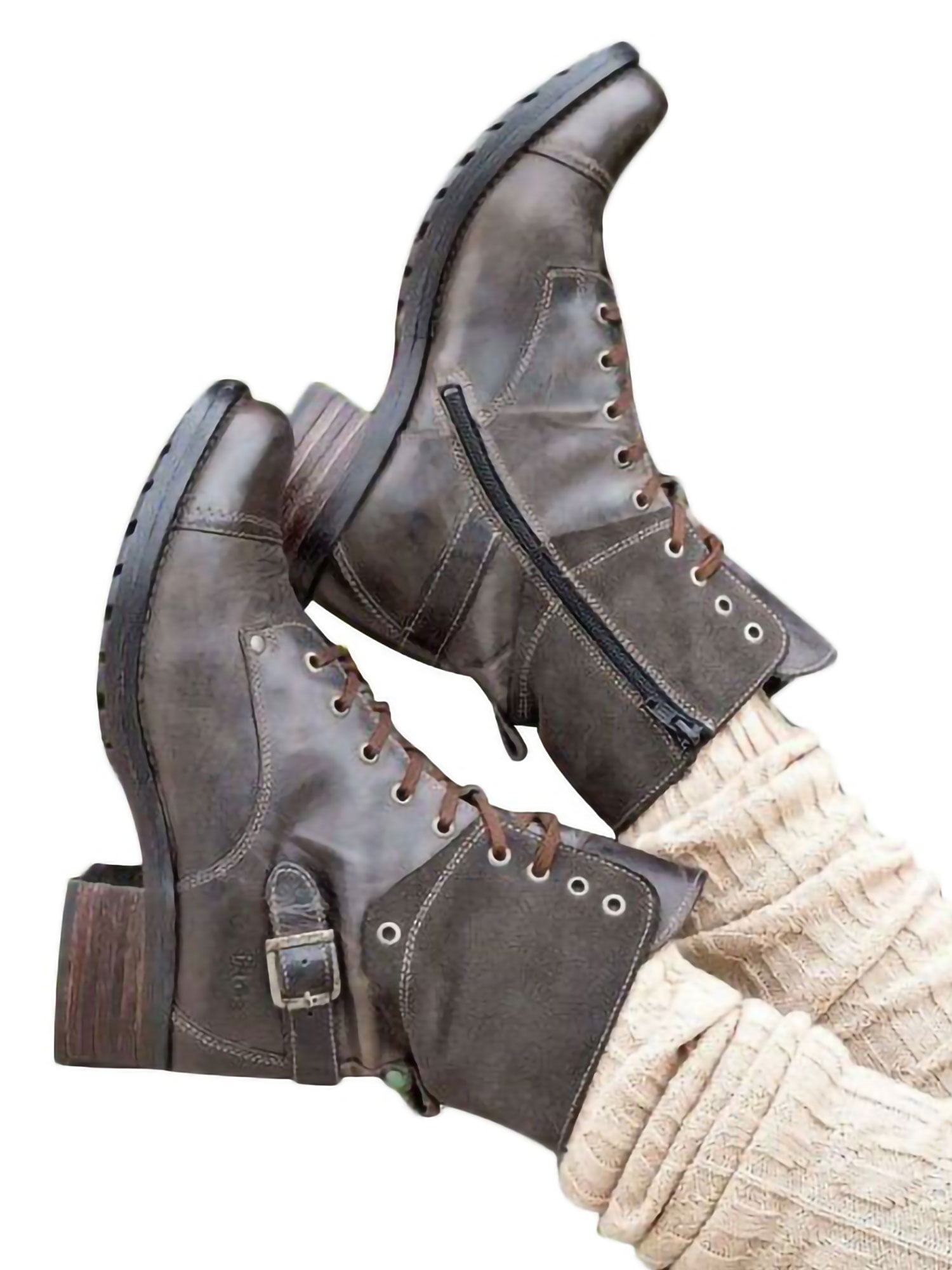 Zipper Buckle Military Combat  Lace Up Mid Calf Boot Women's Shoes Size 5.5-11 