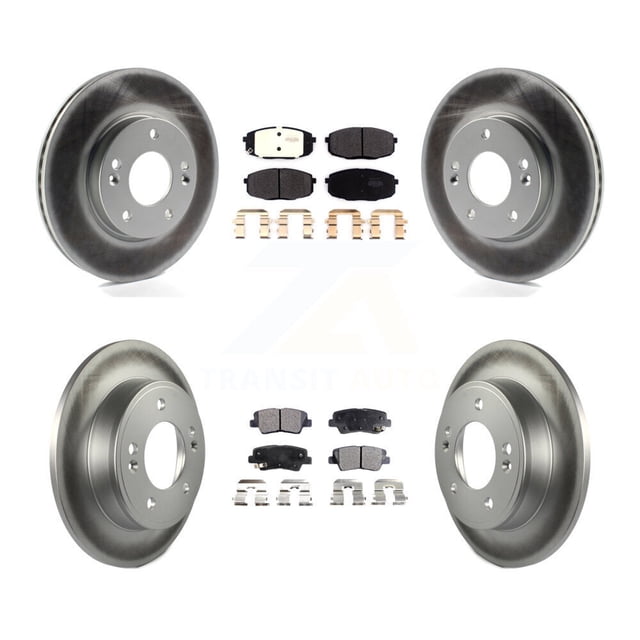 Transit Auto Front Rear Coated Disc Brake Rotors and Semi-Metallic Pads Kit for Car 2014-2016 Kia Soul KGF-102257
