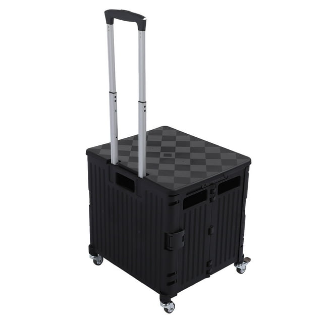 Chariot Utilitaire Pliable, Chariot Roulant Pliable pour Caisse, Chariot à Main Roulant Portable à Rotation 360 avec Couvercle à Poignée Télescopique pour Magasinage Rangement Bureau Transport
