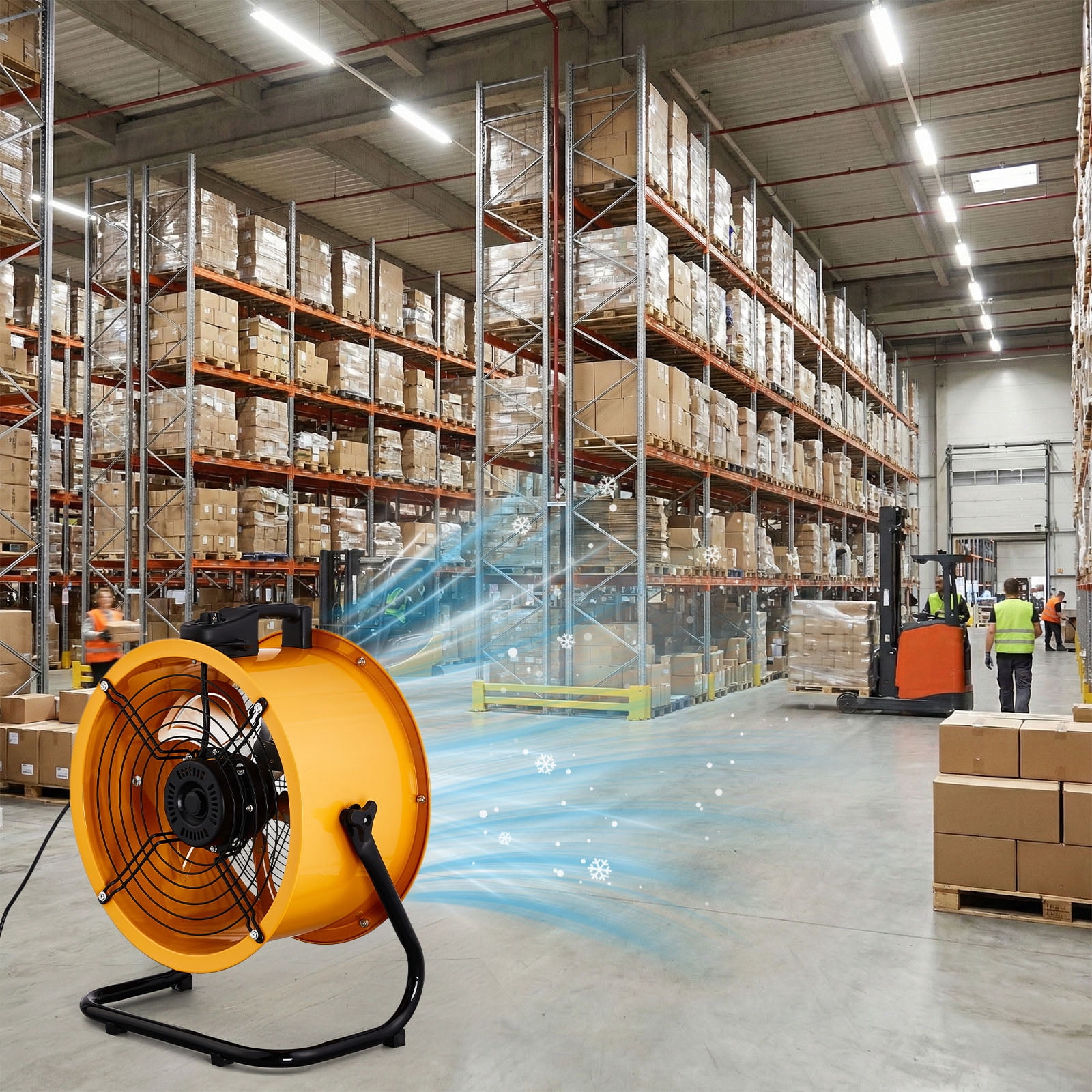 Barrel Fan 110V 218W 18in Floor Barrel Fan Mobile Fan with Handle Copper Motor Orange-Yellow Air Circulation Industrial Fan