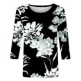thumbnail image 5 of BangWanChi Women Clothing Tops Women Fashion Printed T-shirt 3/4 Sleeves Blouse Round Neck Casual Tops, 5 of 5