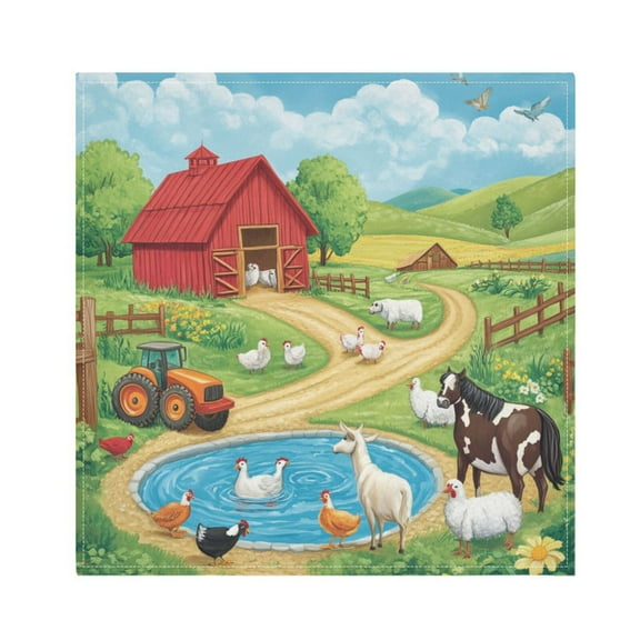 Satin Polyester Napkins - 20x20 InchSingle-Sided Printed Napkins, 1-Piece/4-Piece/6-Piece Set, DIY Personalized Table Setting，A Vibrant Farm