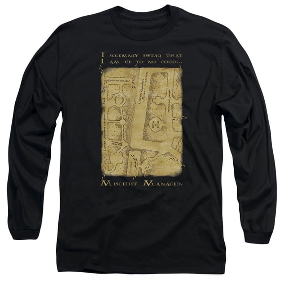 Harry Potter Marauders Map Interior Words Long Sleeve Adult 18/1 T-Shirt Black