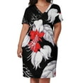 thumbnail image 3 of Black Background Red White Flowers Summer Sundress for Curve Women Casual Pattern Plus Size V Neck Short Sleeve Loose Fit Oversize Dresses, 3 of 6