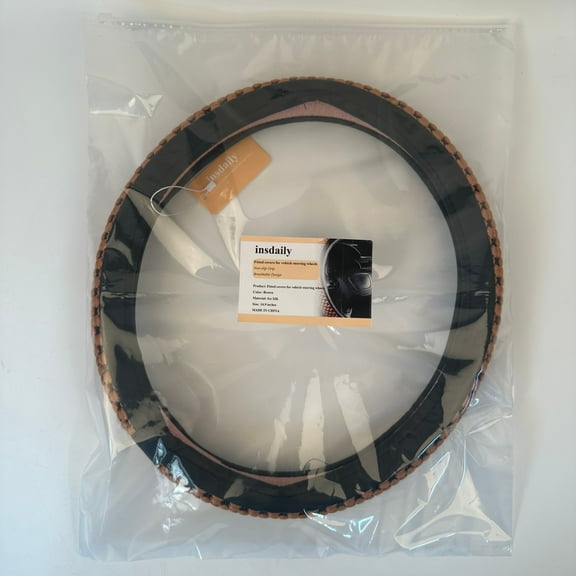 insdaily Fitted covers for vehicle steering wheels Brown Ice Silk Car Wheel Cover, 14.9 Inches Non-Slip Grip & Breathable Design