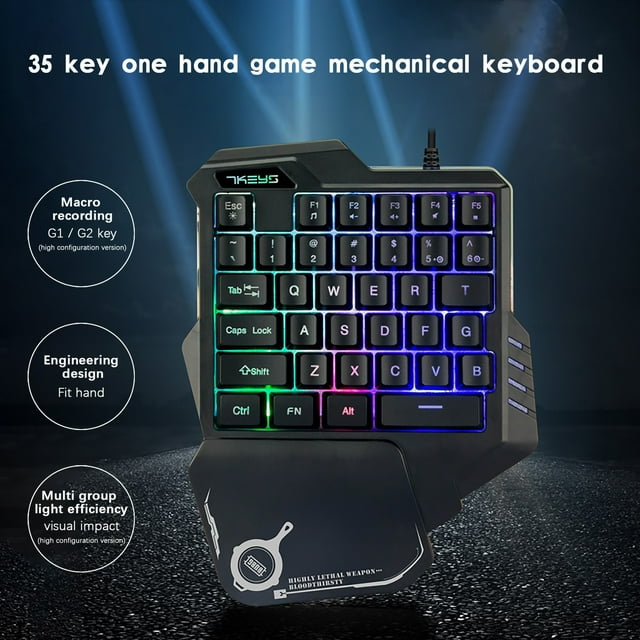 TIMIFIS Clavier 35 Touches Rétroéclairé Coloré à une Main Clavier de Jeu Mécanique RVB pour LOL PUBG etc Cadeau