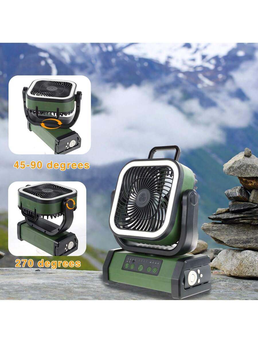 20000/30000mAh Camping Fan - With Rechargeable Li-Polymer Battery With LED Lantern - Portable Outdoor Tent Fan With Hook, 4-Speed Wind Remote Control,Green