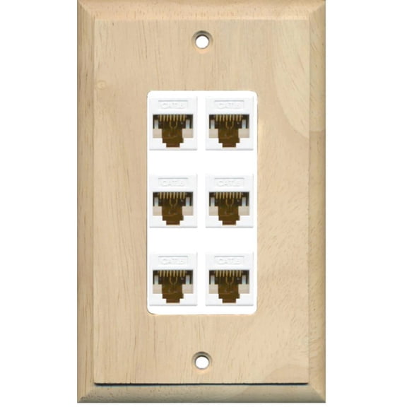 RiteAV Decorative 1 Gang 6 Port Cat6 Wall Plate - Wood/White