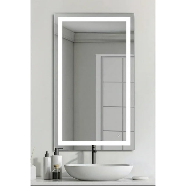 Espejo Luz Led De Pared Tocador Baño Touch Cambio 3 Luces Marco Modelo Blanco