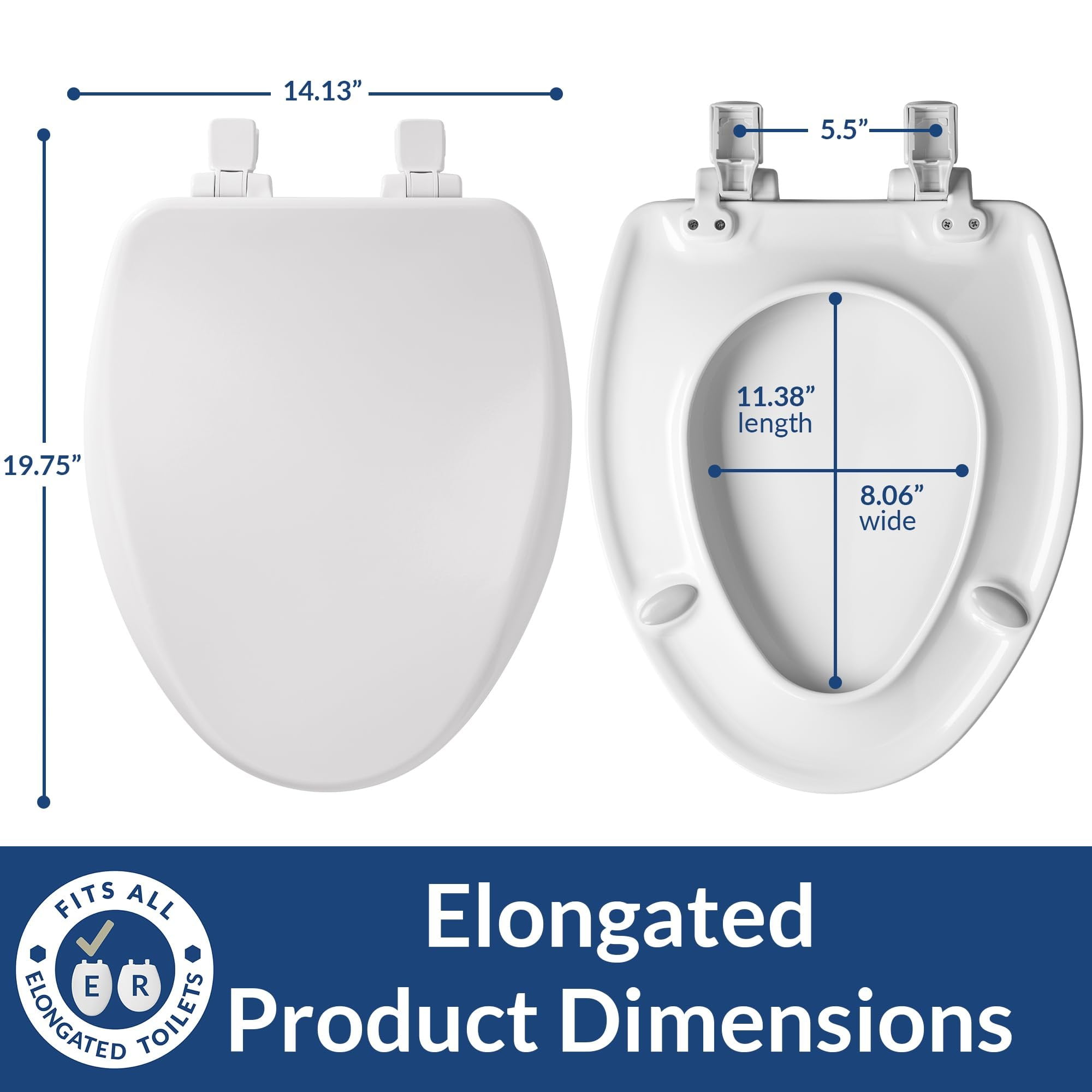 Bemis 19170PLE4 000 Alesio II Elongated Enameled Wood Toilet Seat in White with STA-TITE Seat Fastening System, EasyClean, WhisperClose, Precision Seat Fit Adjustable Hinge and Super Grip Bumpers