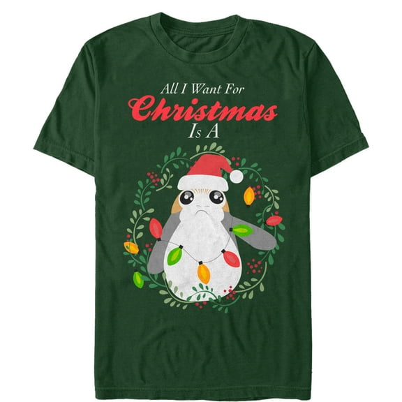 Men's Star Wars The Last Jedi All I Want for Christmas is a Porg  Graphic Tee Dark Green X Large