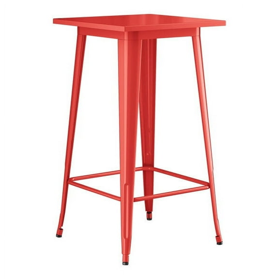 24" Square All Weather Red Metal Restaurant Patio Bar Height Table For Indoor or Outdoor Use