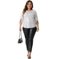 thumbnail image 3 of DARING DIVA Women's Plus Glitter 3/4 Sleeve Sparkle Sequin Blouse 2X Silver, 3 of 6